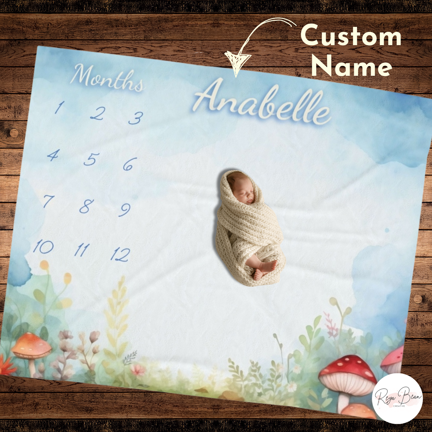 Mushroom Baby Milestone Velveteen Blanket, Custom Mushroom Theme 50 x 60" Plush Nursery Throw Monthly Photo Shoot Backdrop Woodland Theme