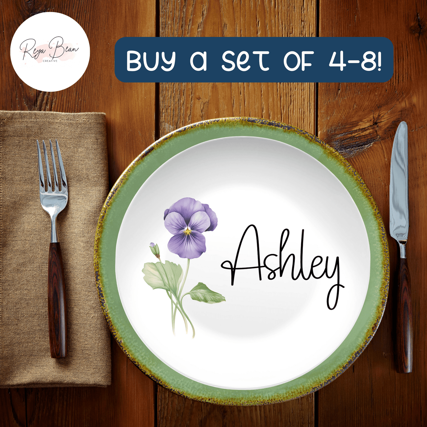 Custom Birth Month Flower Party Plates Gift for Mom, Single Flower Personalized Name Housewarming Gift Set, Mom Birthday Idea Kids Names