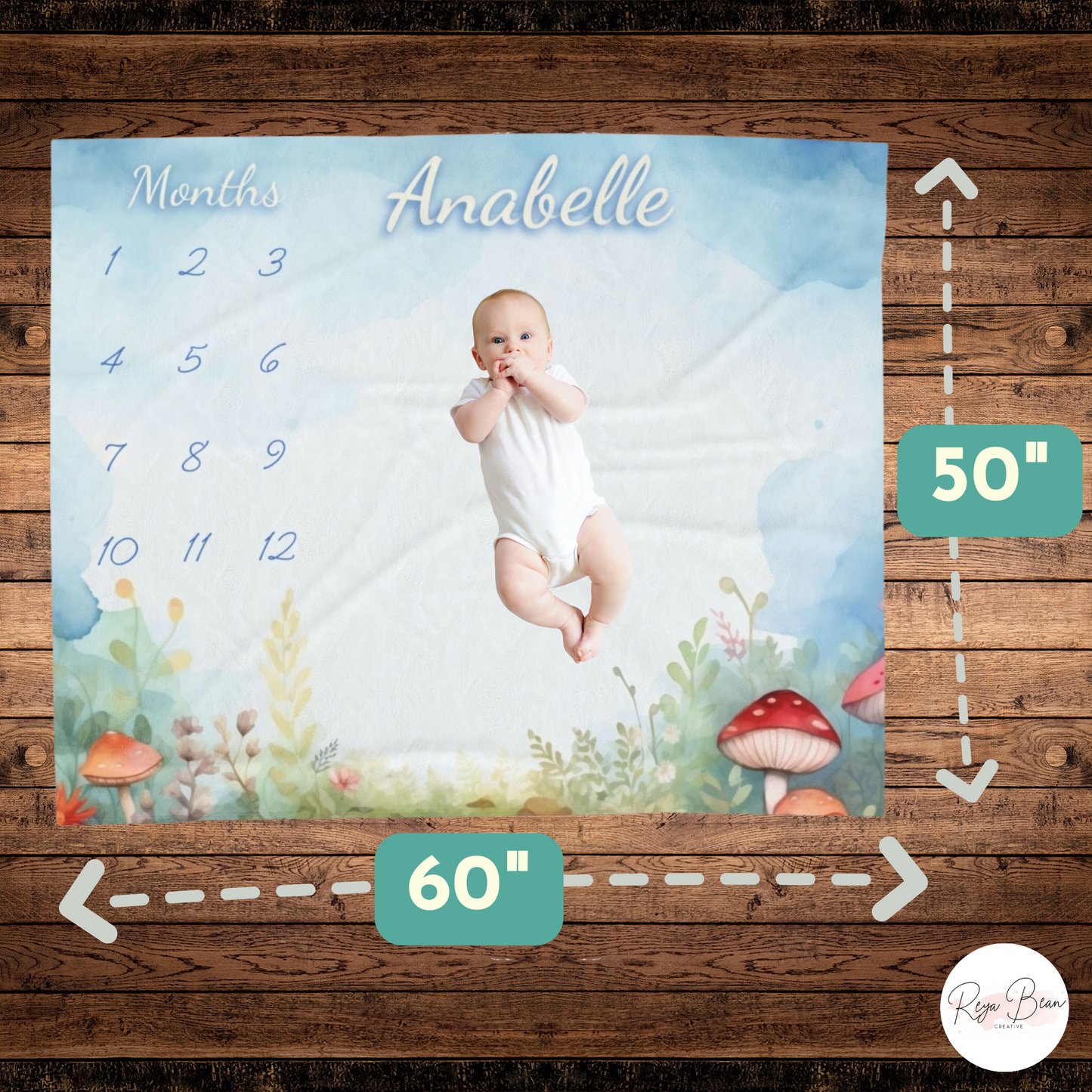 Mushroom Baby Milestone Velveteen Blanket, Custom Mushroom Theme 50 x 60" Plush Nursery Throw Monthly Photo Shoot Backdrop Woodland Theme