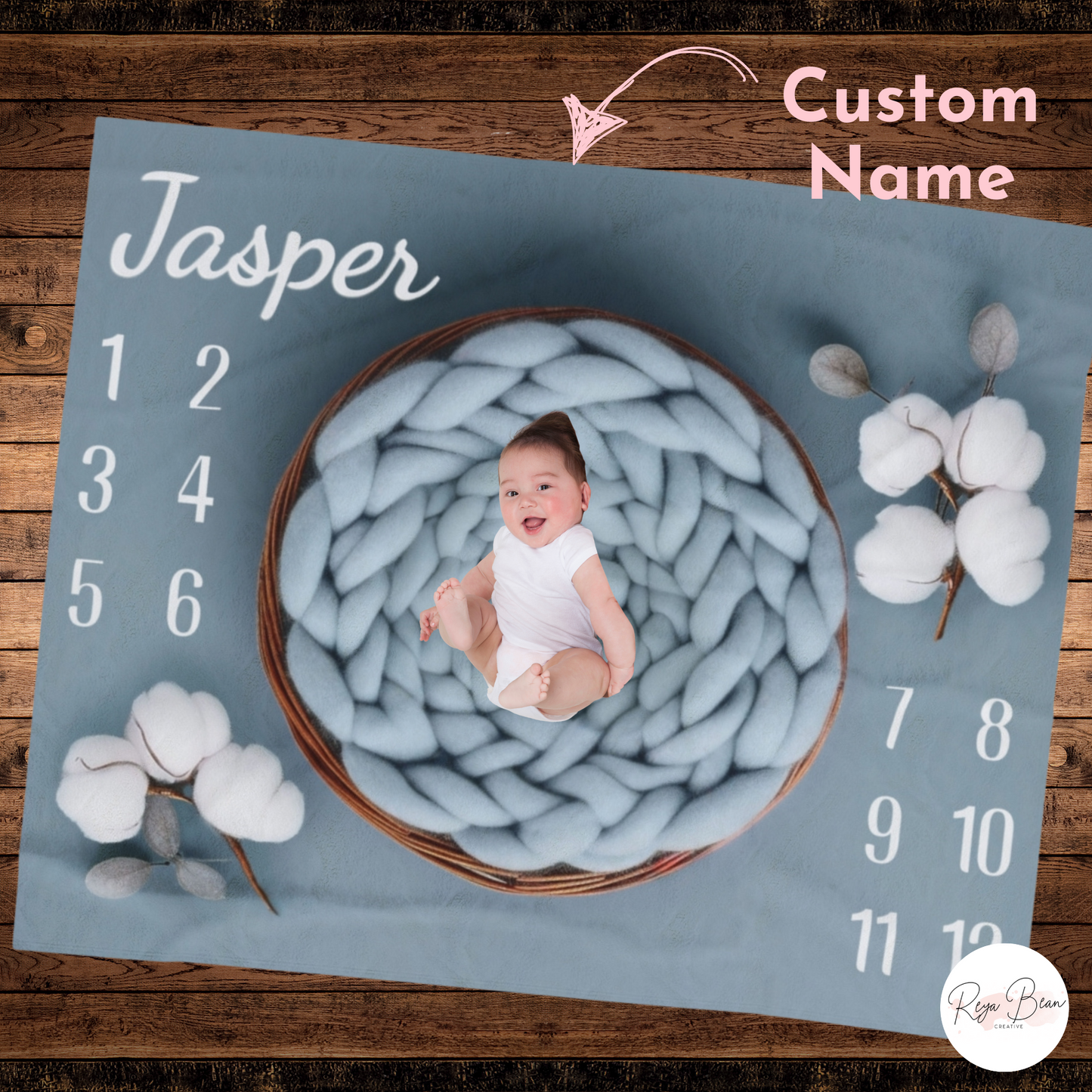 Baby's Custom First Year Blue Photoshoot Milestone Velveteen Blanket