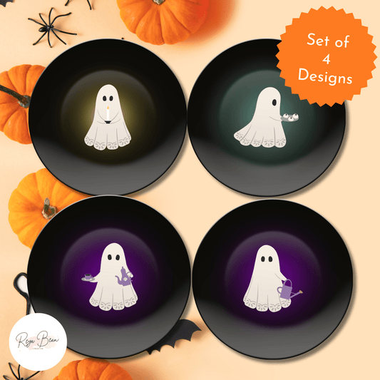 Ghost Halloween Plate Set, Cute Minimalist Ghost Dinnerware Set of 4, Funny Halloween DecoWare Dishes Gift, Spooky Season Kitchen