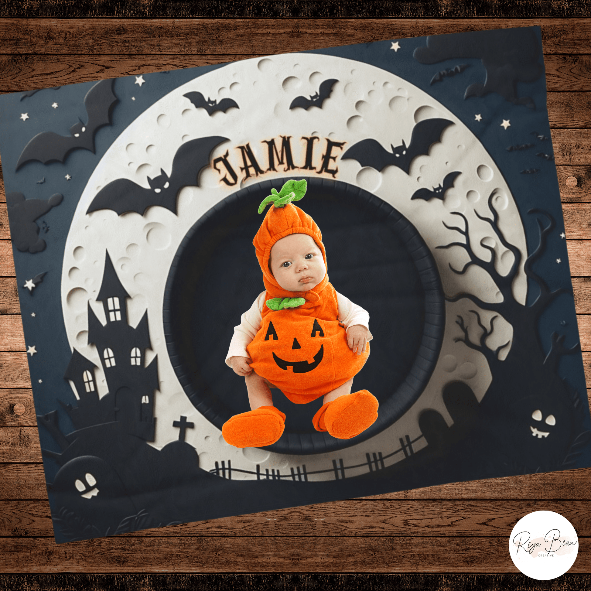 First Halloween Spooky House Baby Photoshoot Milestone Backdrop Velveteen Blanket, 50 x 60"