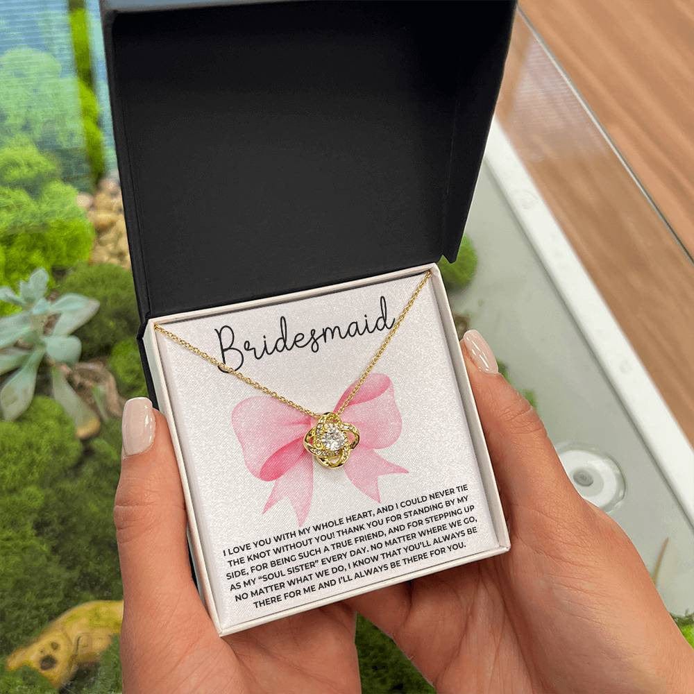 Coquette Bridesmaid Proposal Gift Love Knot Necklace - Bridal Party Gift Cute Pink Bow