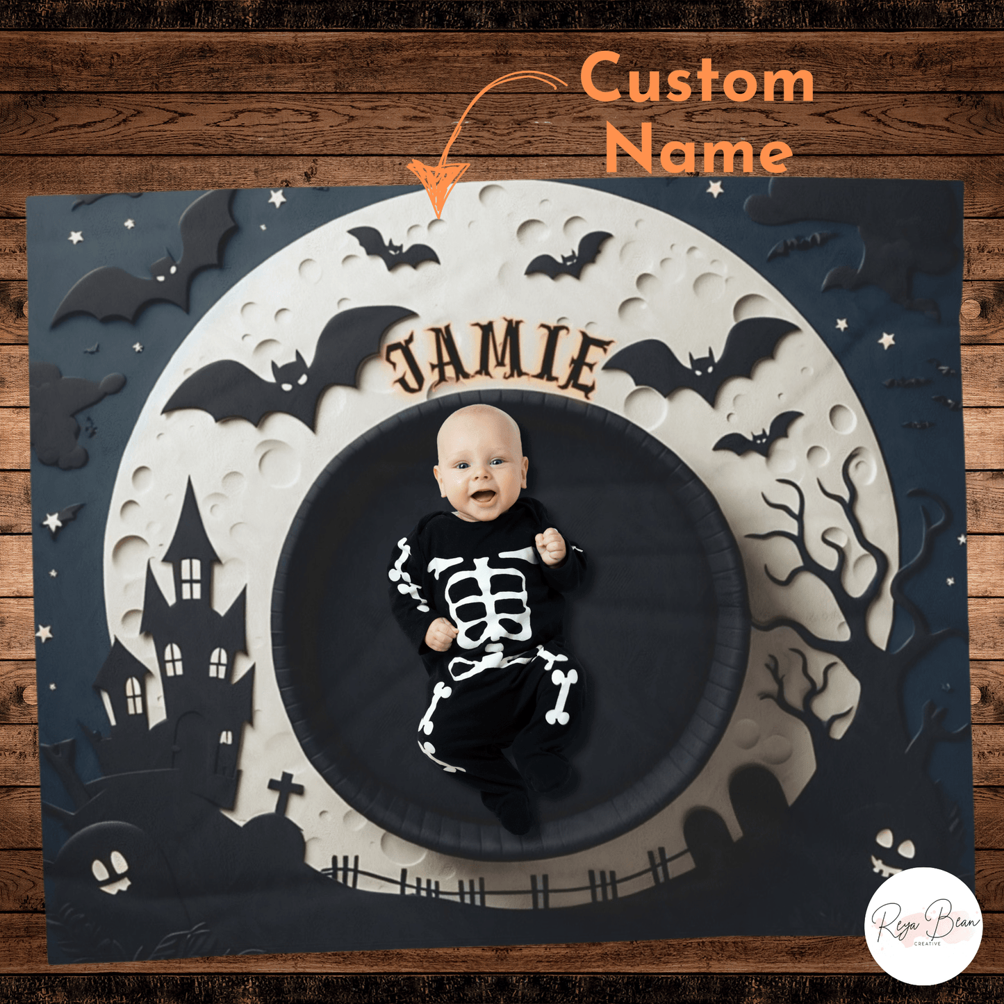 First Halloween Spooky House Baby Photoshoot Milestone Backdrop Velveteen Blanket, 50 x 60"