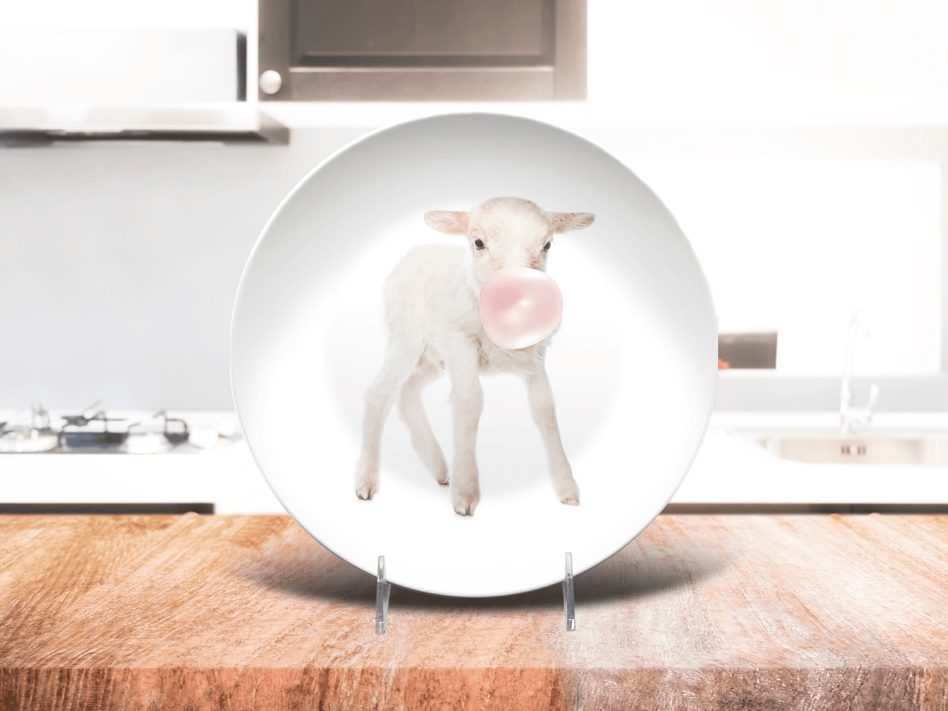 Farm Animals Housewarming Party Plates Gift, Cow Duck Horse Goat Chick Pig Chicken Sheep Plate Set, Fun Homesteader Gift Bubblegum Dishes