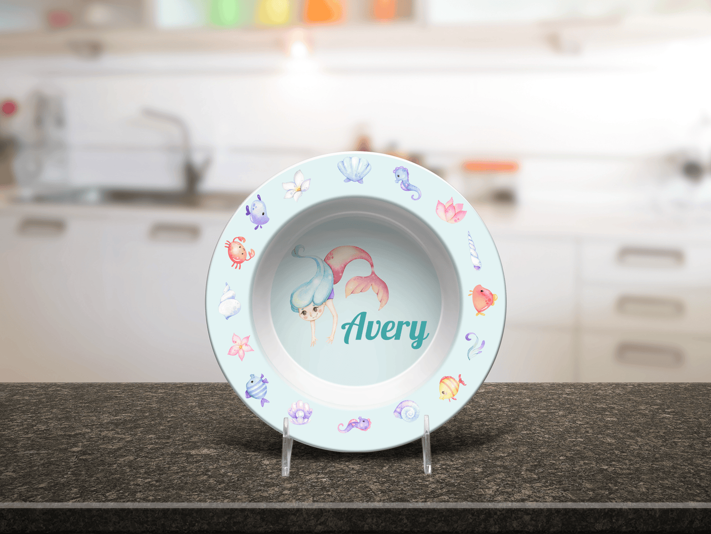 Mermaid Kids Dinnerware - Personalized Kids Plates & Durable BPA-Free Set with Silverware