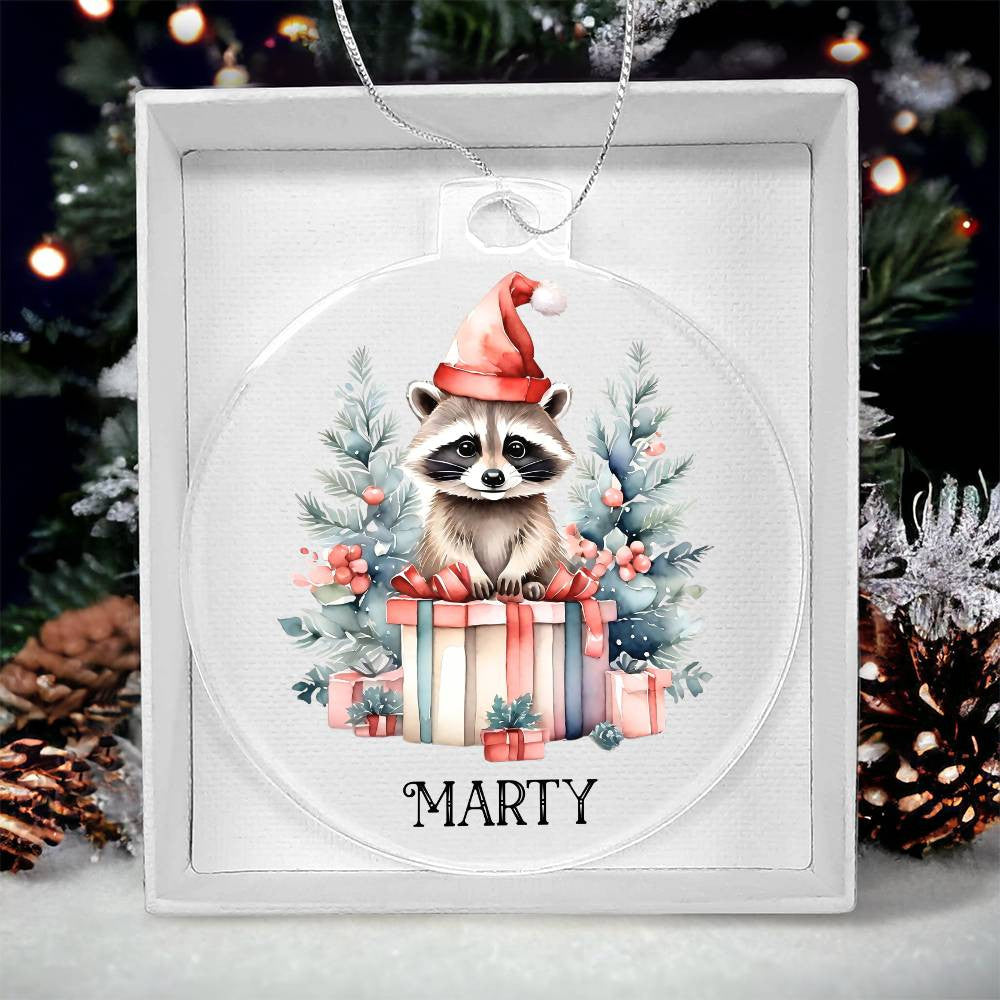 Custom Name Acrylic Christmas Ornament Cute Animals, Gift Box Stocking Stuffer Baby's First Christmas, Hedgehog Raccoon Fox Owl Deer Rabbit