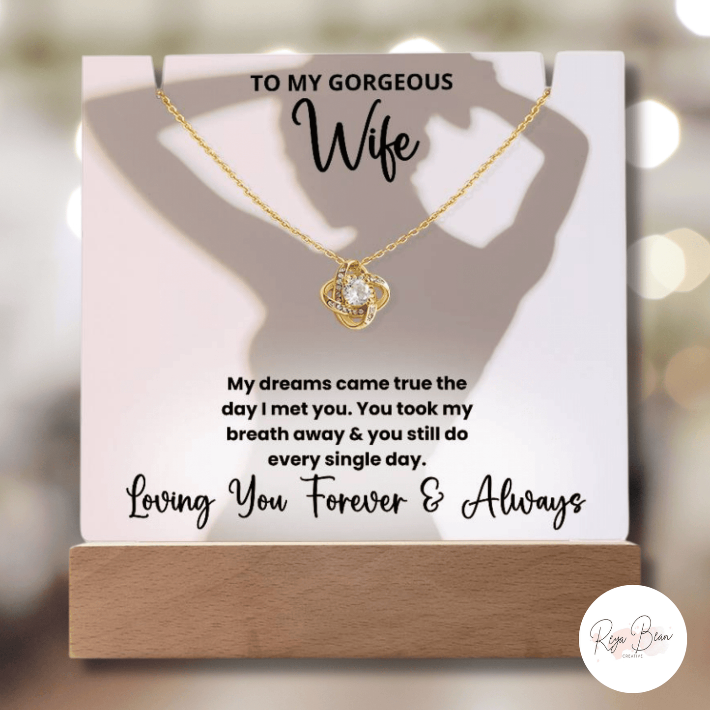 To My Gorgeous Wife Silhouette - LED Acrylic Plaque + Necklace Bundle