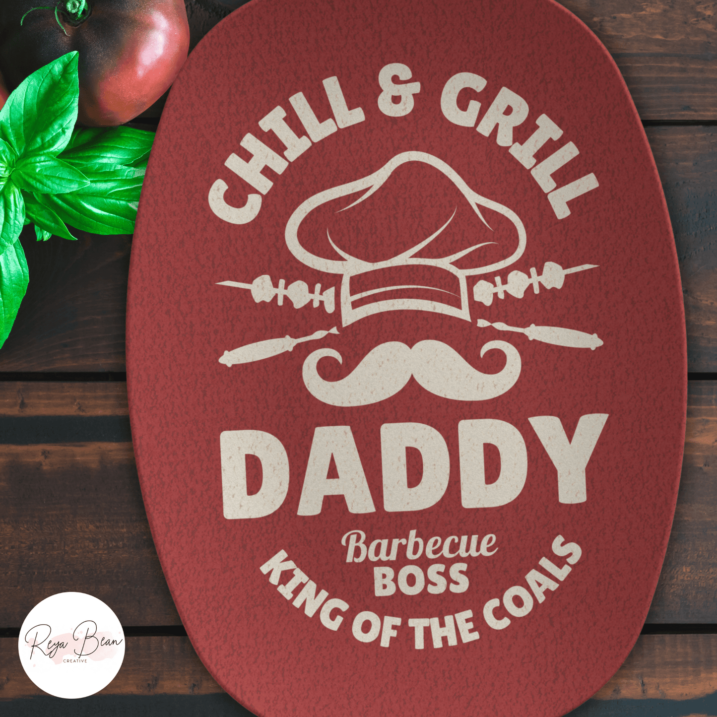 Custom Father's Day Platter Gift for Dad, Chill and Grill Daddy Barbecue Boss King of the Coals Serving Tray, Dad's Grilling Plate