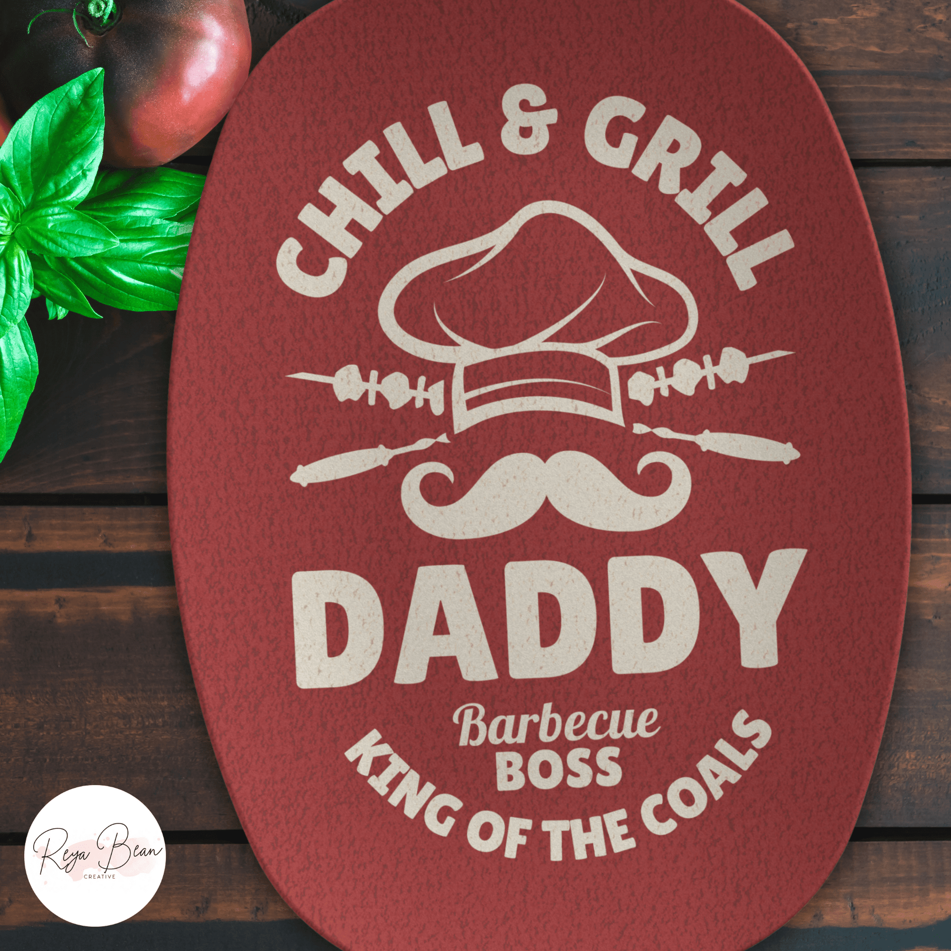 Custom Father's Day Platter Gift for Dad, Chill and Grill Daddy Barbecue Boss King of the Coals Serving Tray, Dad's Grilling Plate