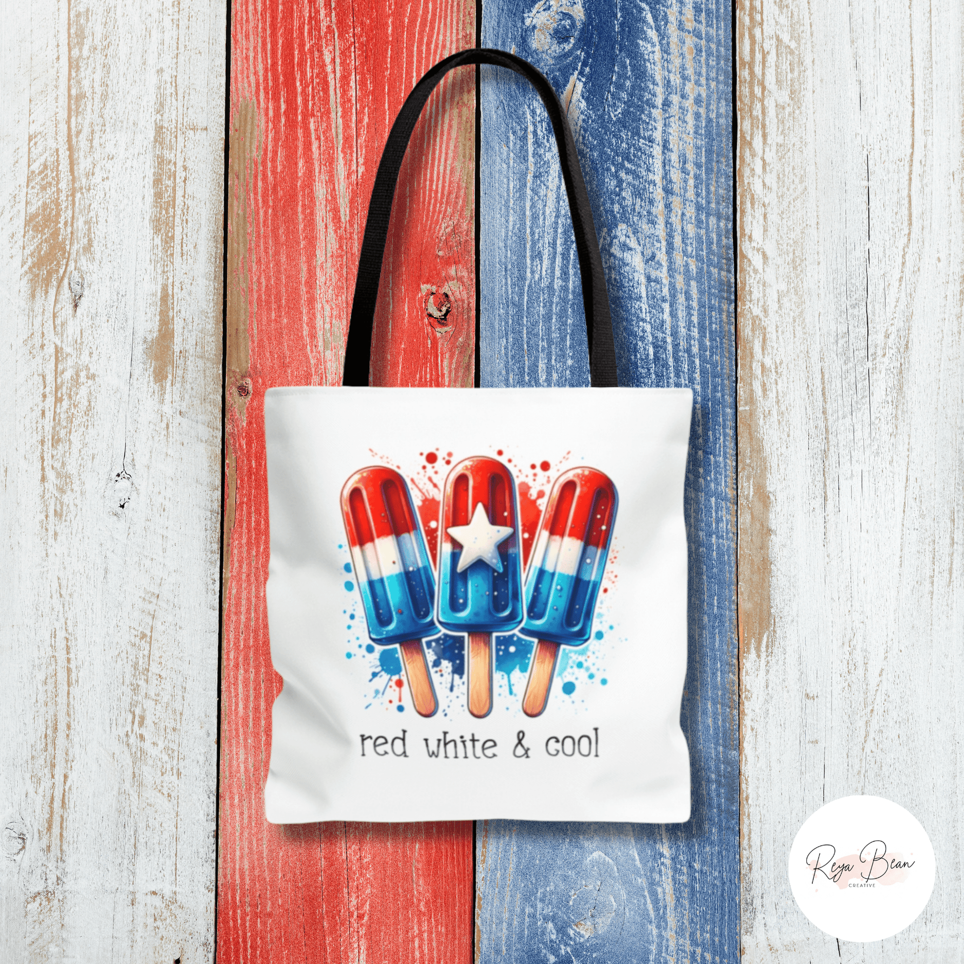 Fourth of July Popsicles Tote Bag, Red White and Cool Patriotic Independence Day Beach Tote, Stars and Stripes Popsicle Bag