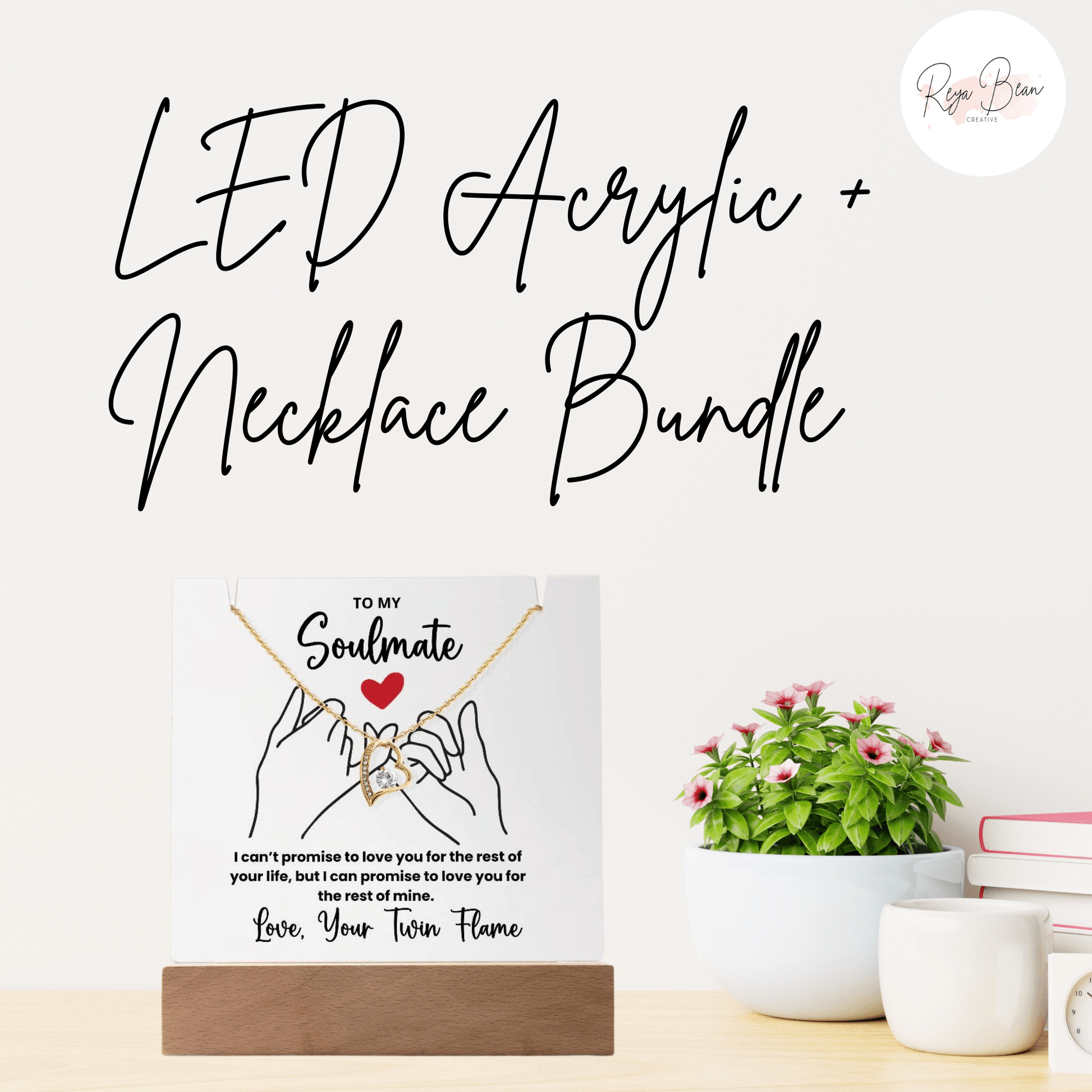 To My Soulmate Love Your Twin Flame Pinky Swear - LED Acrylic Necklace Holder + Forever Love Necklace Bundle