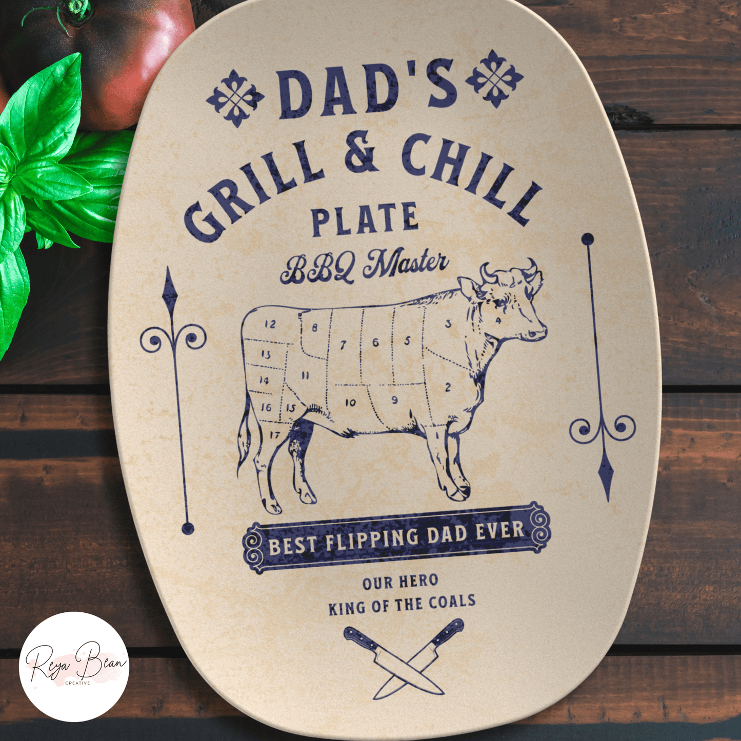 Custom Father's Day Meat Cut Cow Platter - Grilling Plate Gift for Dad