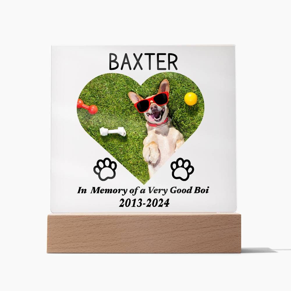 Custom Dog Loss Memorial Gift, LED Acrylic Plaque, Pet Keepsake Remembrance Dog Owner, Personalized Photo Text, Rainbow Bridge Sympathy