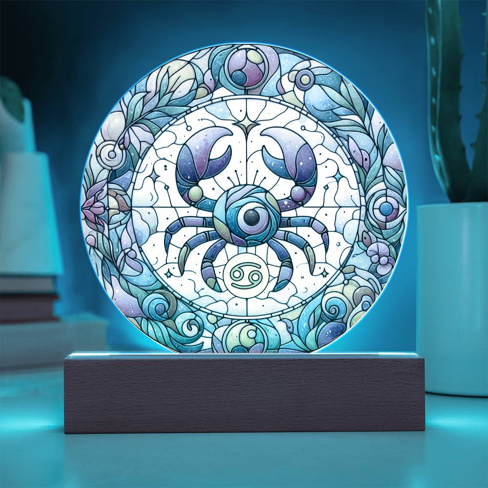 Zodiac Sign Night Light – LED Zodiac Plaque | Faux Stained Glass Art, Cosmic Ambient Light