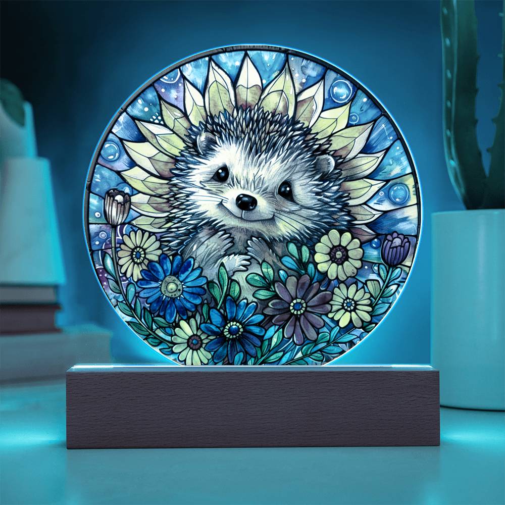 Hedgehog LED Night Light - Acrylic Plaque with Faux Stained Glass Glow
