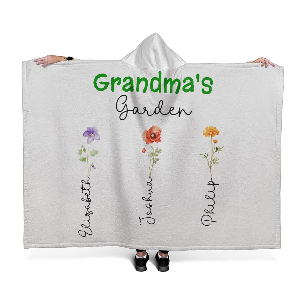 Grandma's Garden Custom Grandkids' Names & Birth Flowers Hooded Sherpa Fleece Blanket