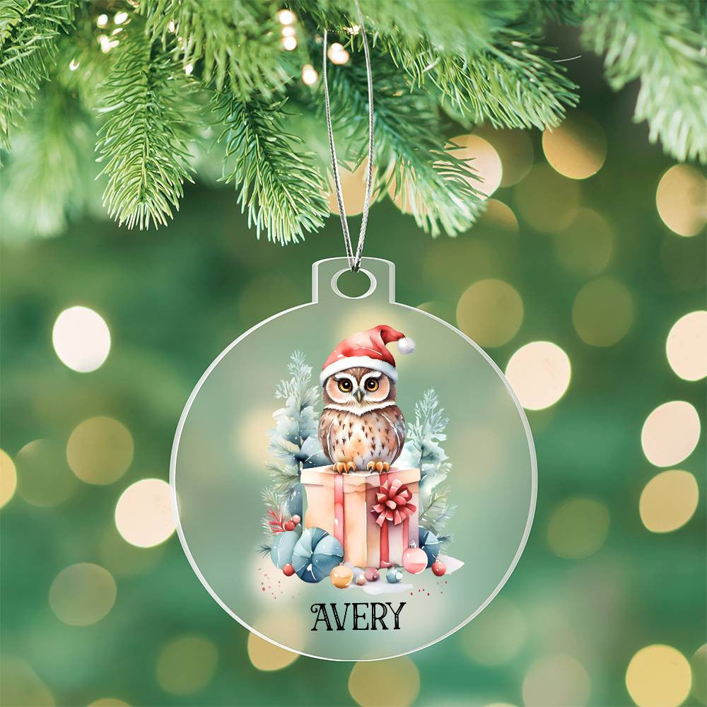 Custom Name Acrylic Christmas Ornament Cute Animals, Gift Box Stocking Stuffer Baby's First Christmas, Hedgehog Raccoon Fox Owl Deer Rabbit