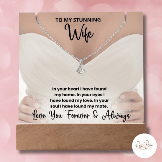 To My Stunning Wife Wedding Anniversary Present - LED Acrylic Plaque + Alluring Beauty Necklace Bundle