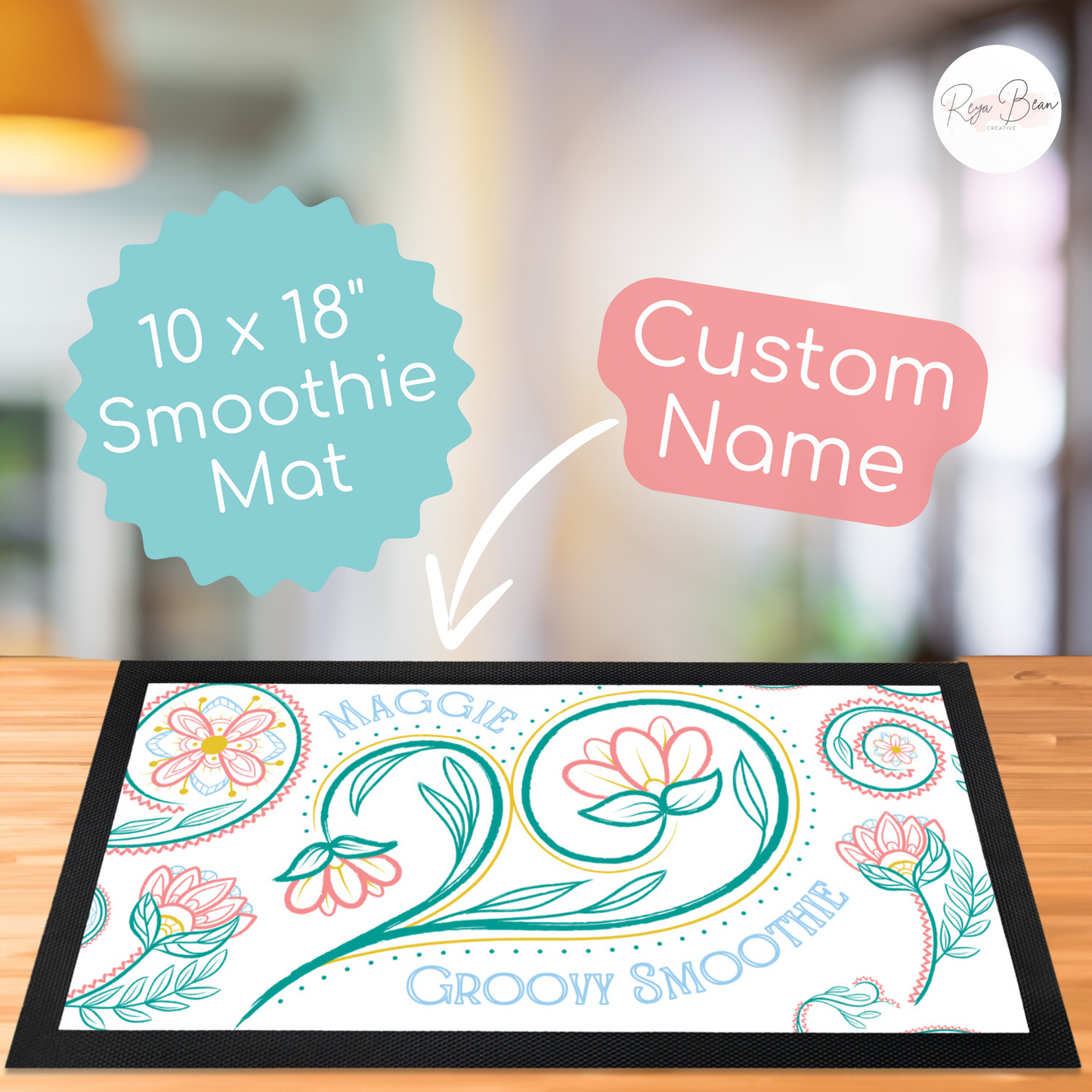 Custom Smoothie Station Runner Mat, Retro Pastel Paisley 18" x 10" Tabletop Kitchen Accessory, Groovy Smoothie Maker Station Preparation Mat