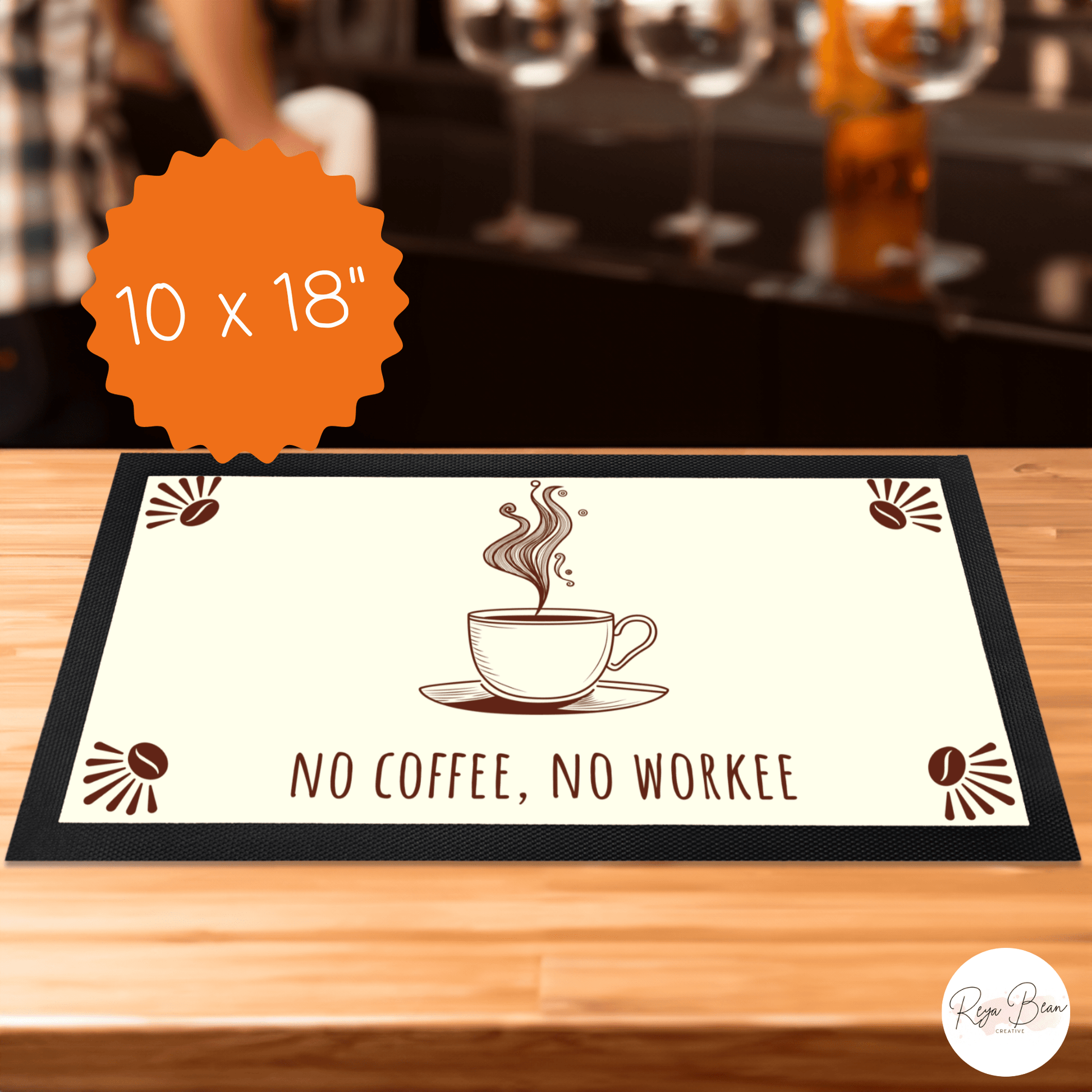 Coffee Station Bar Runner, No Coffee No Workee Mat 18" x 10", Coffee Lover Kitchen Accessory Housewarming Gift, Coffee Station Table Topper