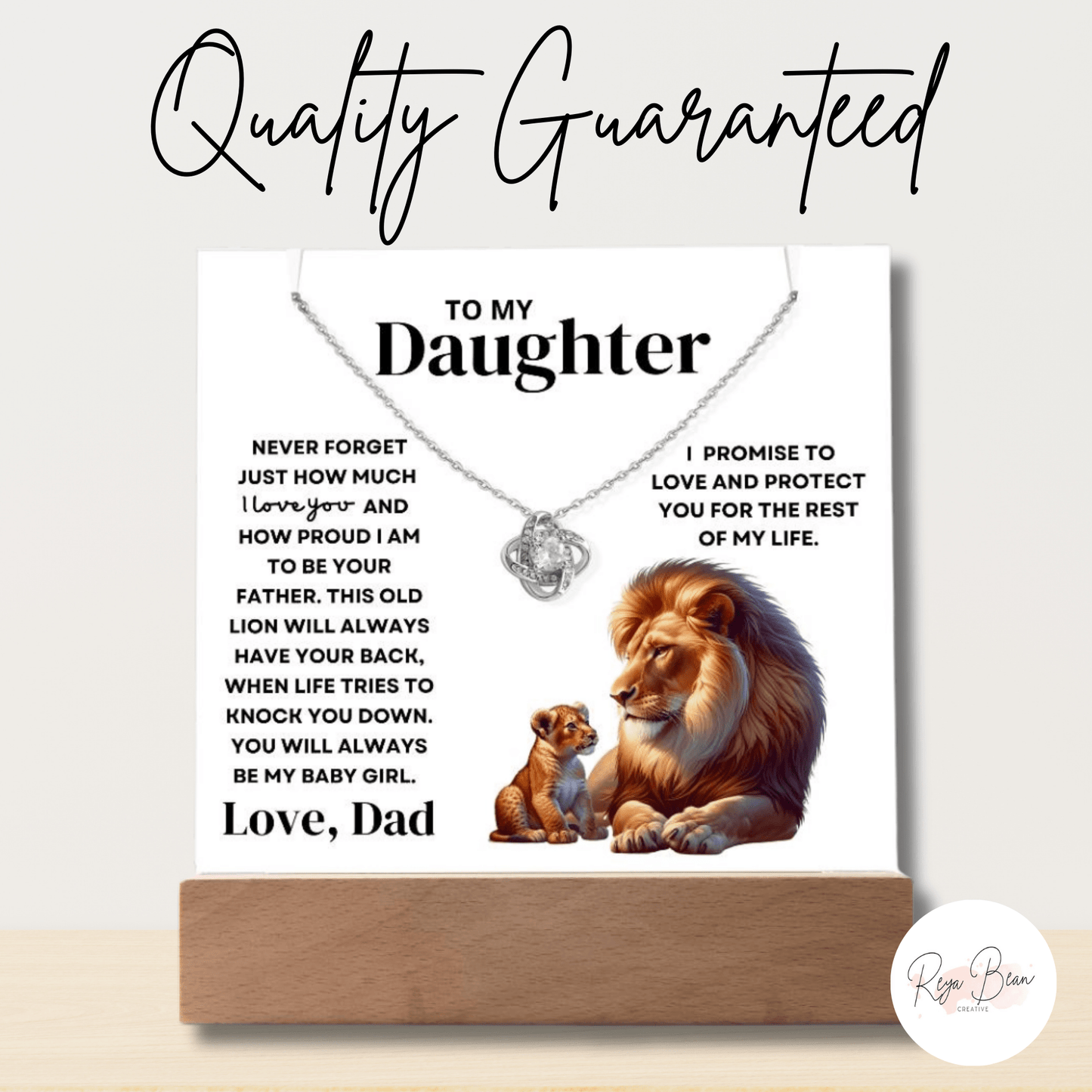 To My Daughter Old Lion Protect Love Dad - LED Acrylic Plaque Love Knot Necklace Holder Bundle