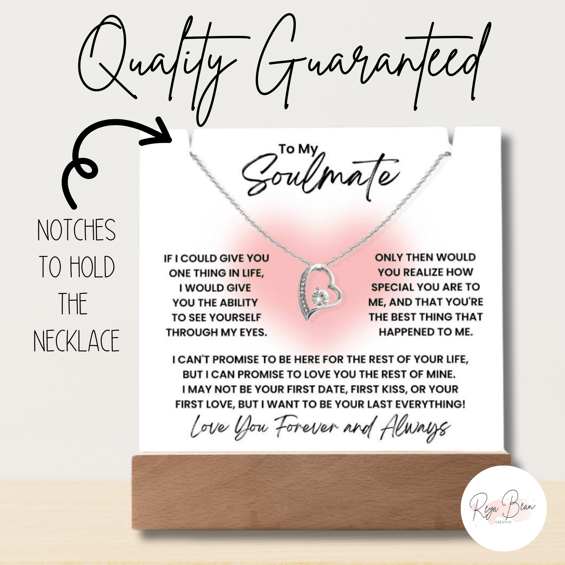 To My Soulmate Glow Heart Blush - LED Acrylic Plaque + Forever Love Heart Necklace