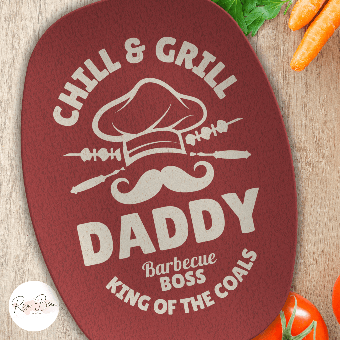 Custom Father's Day Platter Gift for Dad, Chill and Grill Daddy Barbecue Boss King of the Coals Serving Tray, Dad's Grilling Plate