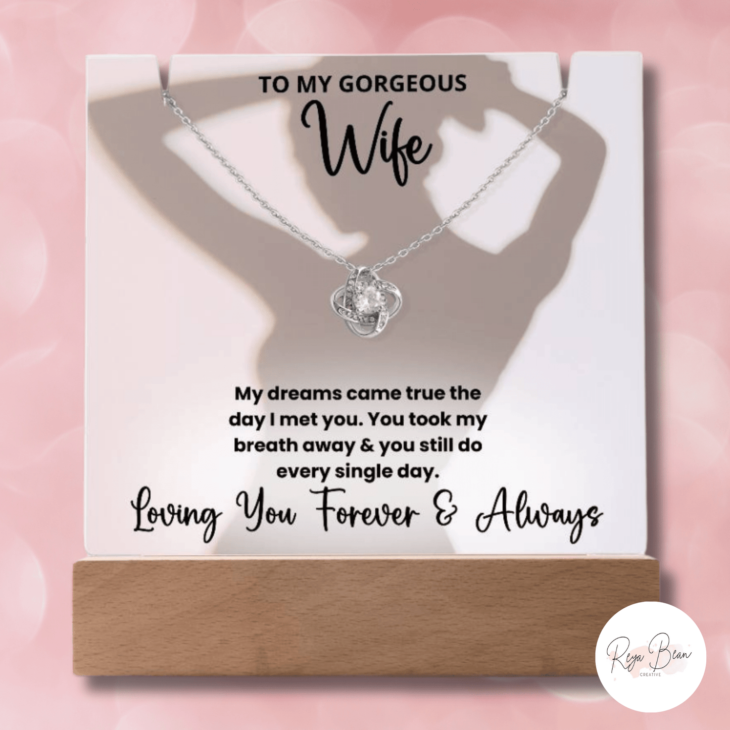 To My Gorgeous Wife Silhouette - LED Acrylic Plaque + Necklace Holder Bundle