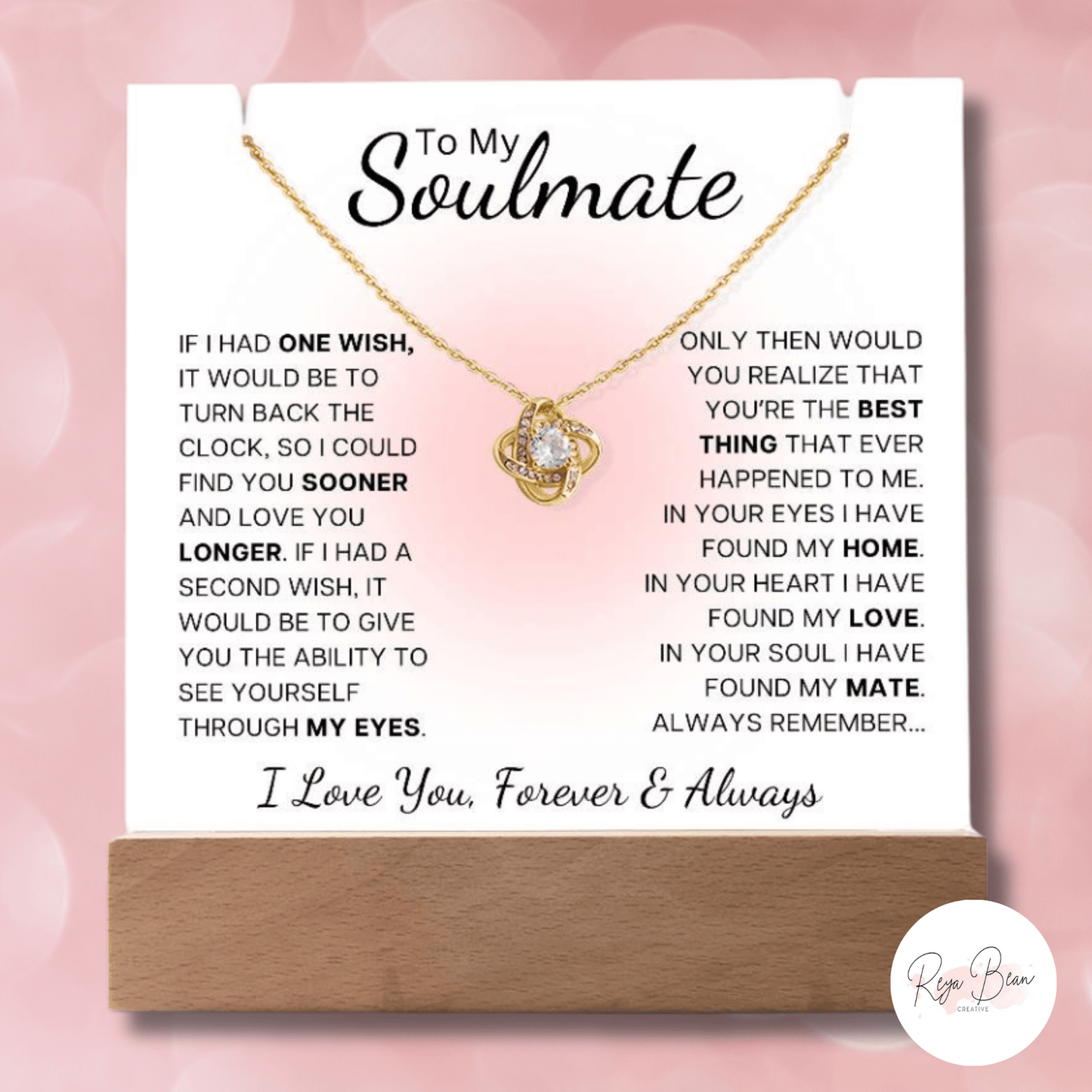 To My Soulmate Blush Glow - Acrylic Plaque and Love Knot Necklace Bundle