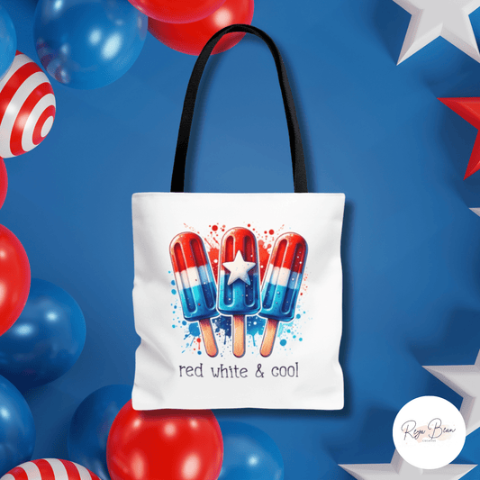 Fourth of July Popsicles Tote Bag, Red White and Cool Patriotic Independence Day Beach Tote, Stars and Stripes Popsicle Bag