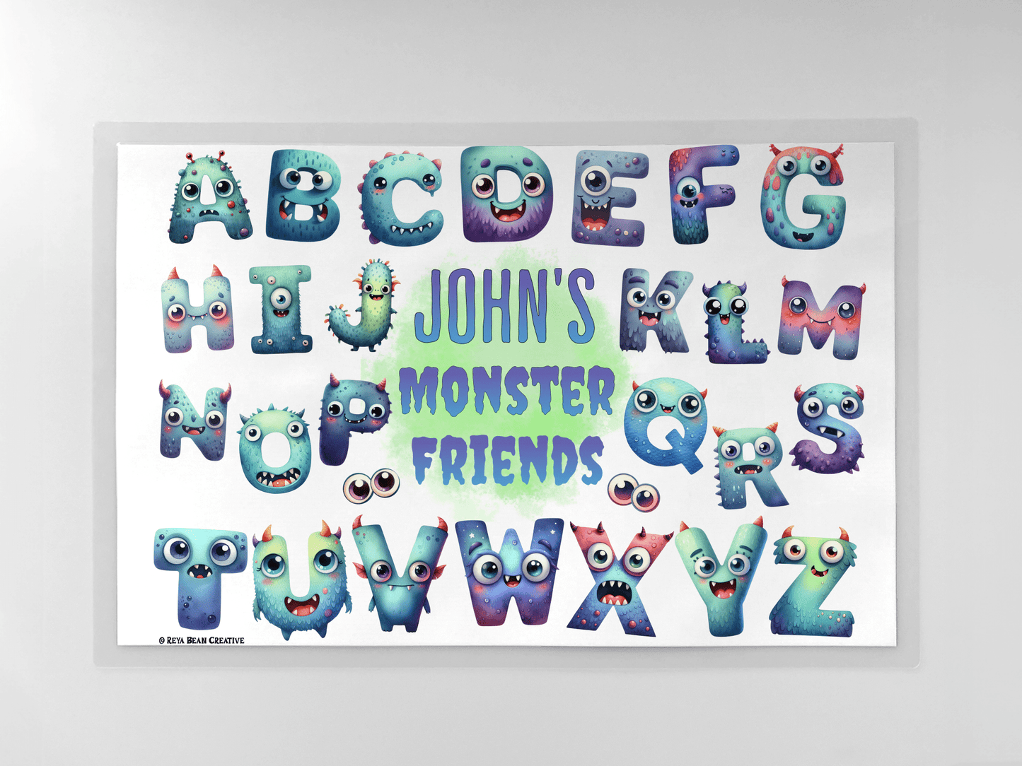 Custom Cute Monster Alphabet BPA-Free Dinnerware Set - Plate Bowl Placemat Fork and Spoon 