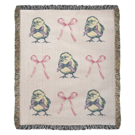 Coquette Cottagecore Bows & Chicks - Woven Heirloom Cotton Blanket