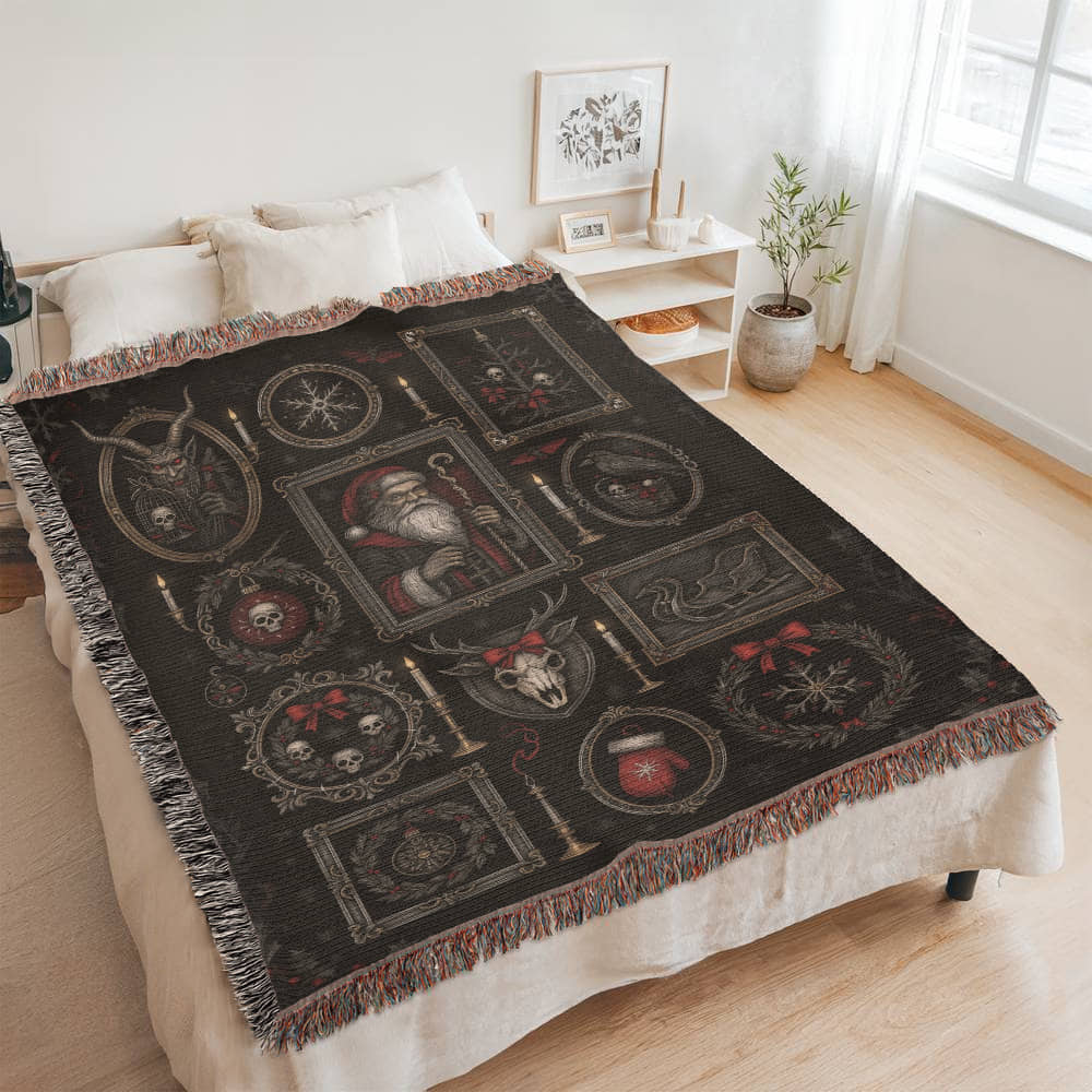 Gothmas Christmas Blanket – Velveteen Throw, Sherpa, Woven Heirloom for Dark Holiday Decor