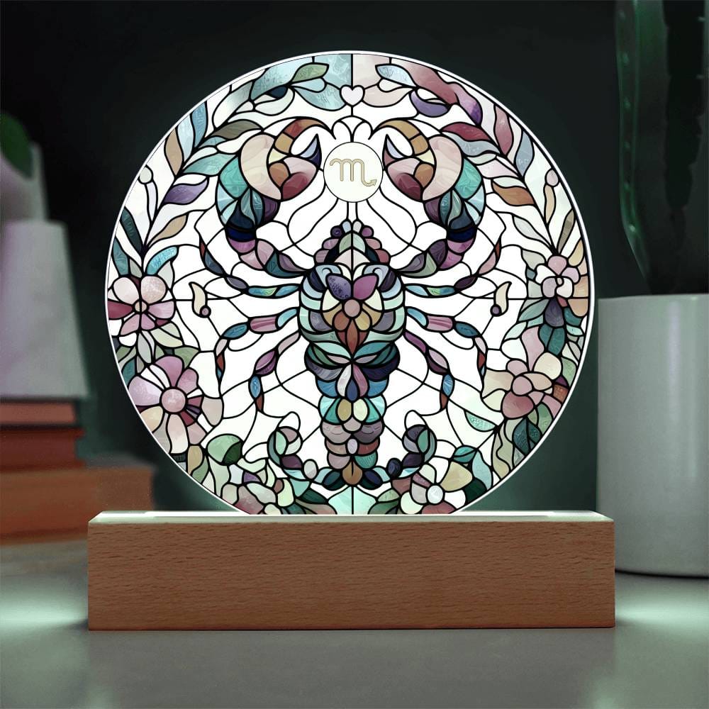 Zodiac Sign Night Light – LED Zodiac Plaque | Faux Stained Glass Art, Cosmic Ambient Light