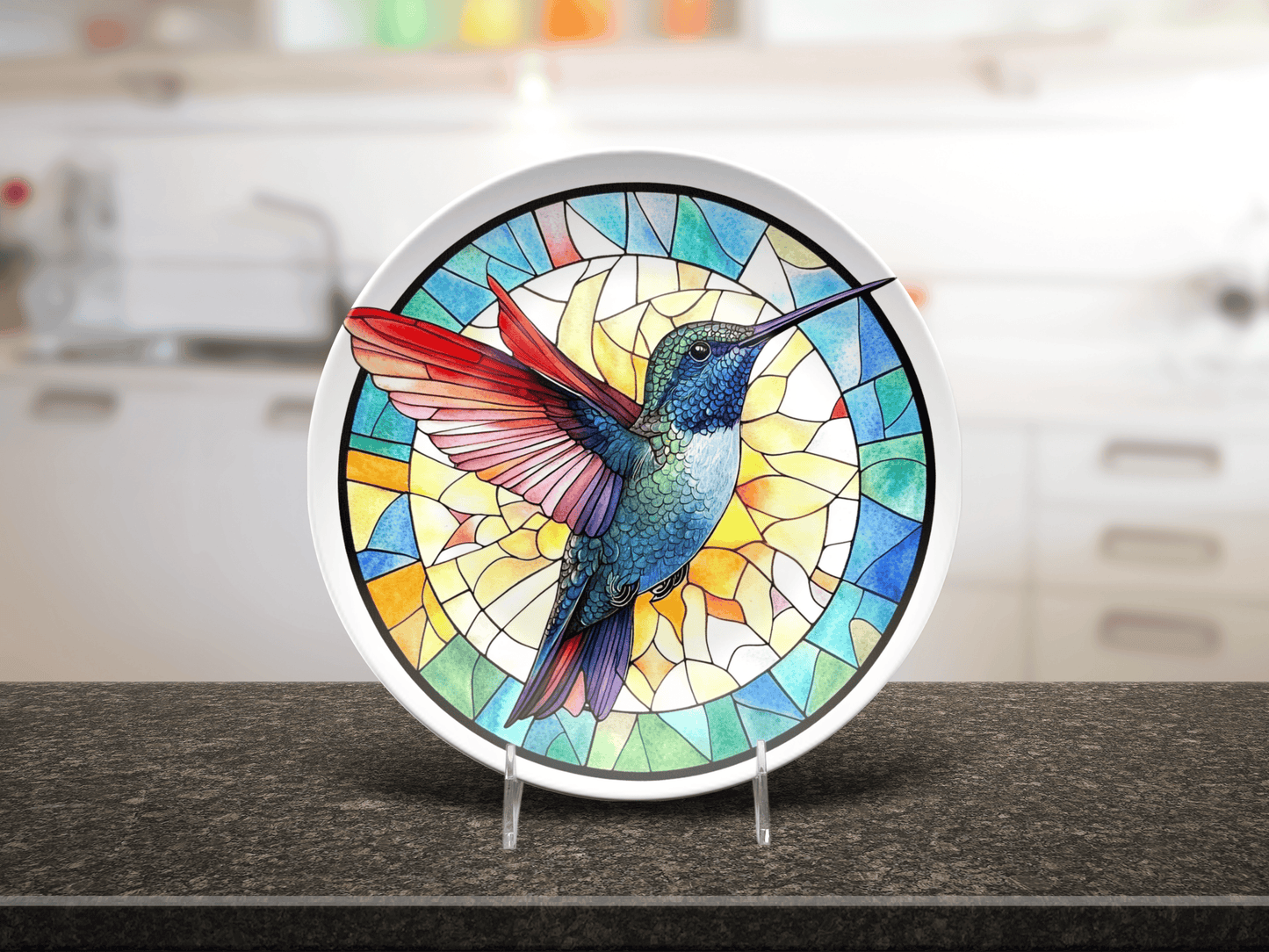 Hummingbird Party Plates – Faux Stained Glass 10 Inch Durable Dinnerware Set