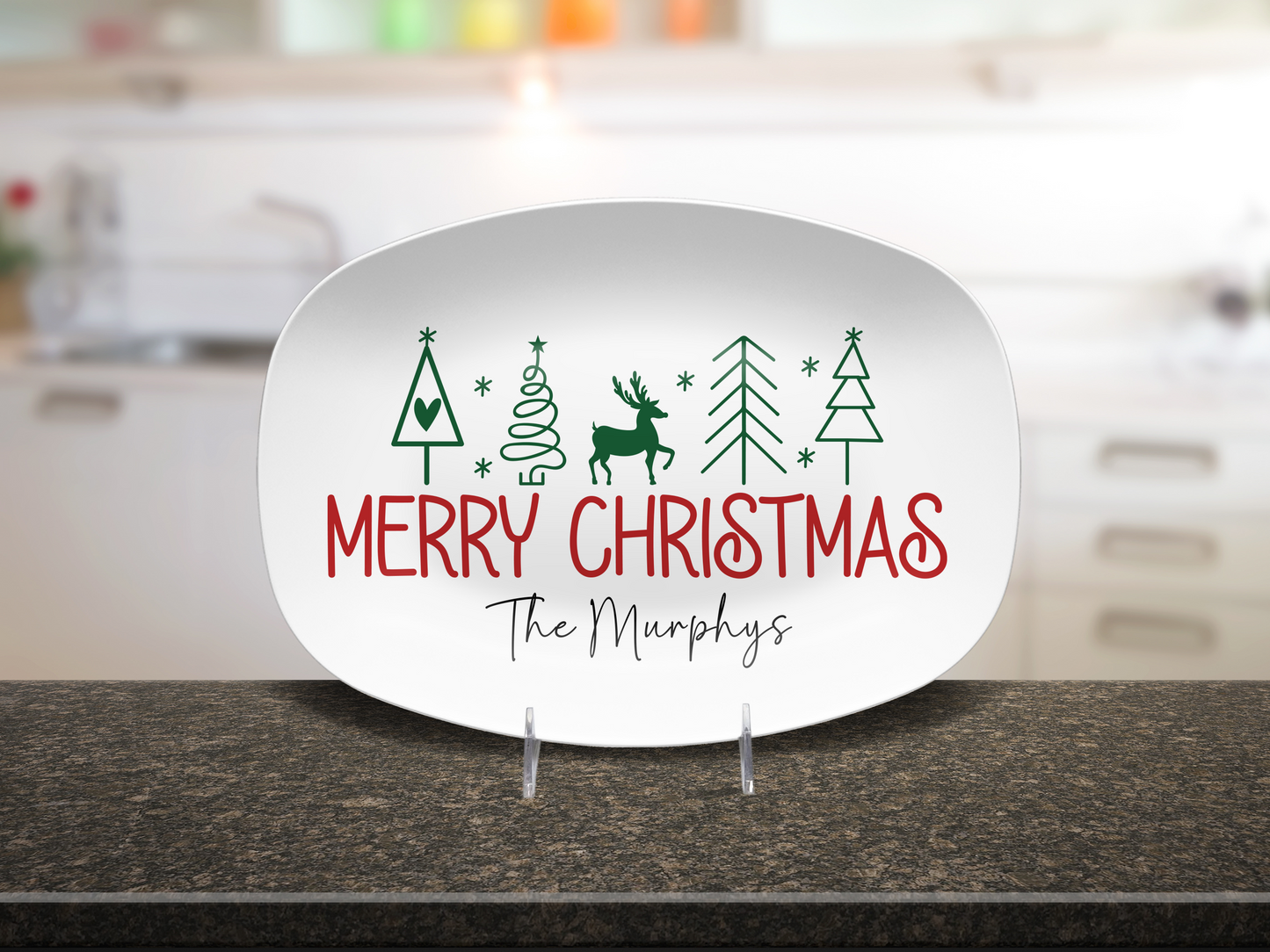 Custom Merry Christmas Platter, Unbreakable BPA-Free 10 x 14"