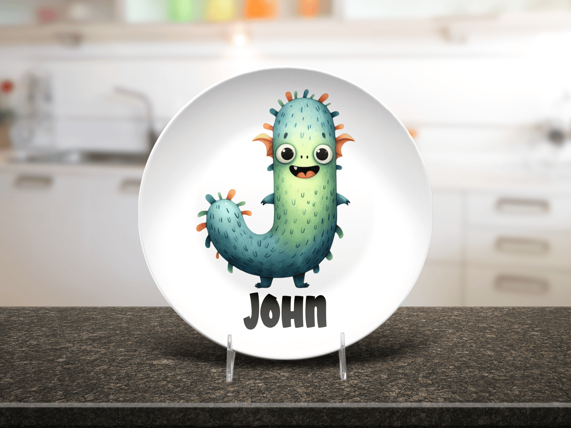 Custom Cute Monster Alphabet BPA-Free Dinnerware Set - Plate Bowl Placemat Fork and Spoon 