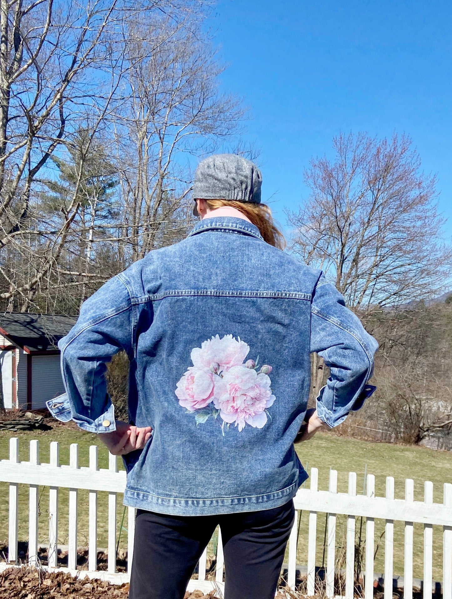 Pink Peonies Floral - Women's Oversized Jean Jacket