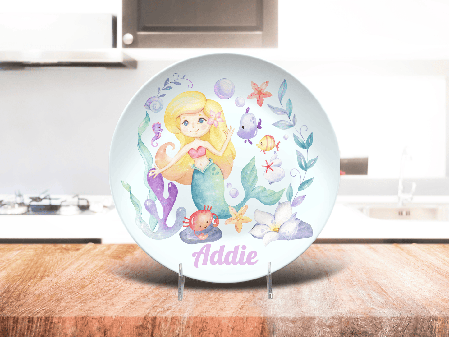 Mermaid Kids Dinnerware - Personalized Kids Plates & Durable BPA-Free Set with Silverware