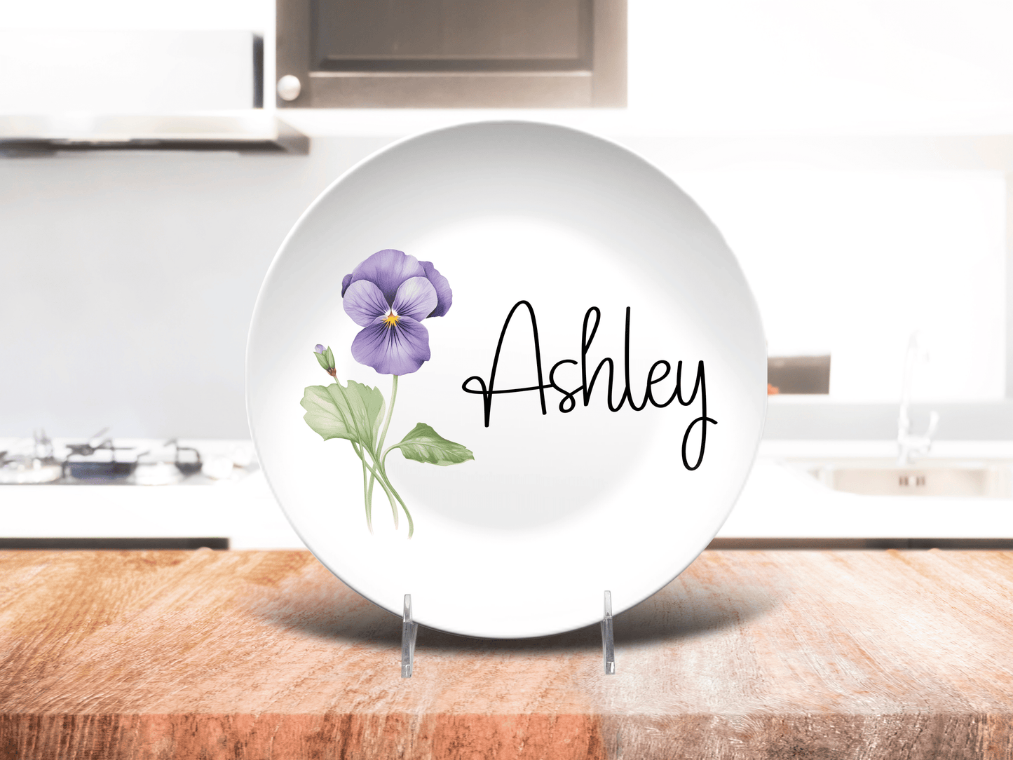 Custom Birth Month Flower Party Plates Gift for Mom, Single Flower Personalized Name Housewarming Gift Set, Mom Birthday Idea Kids Names