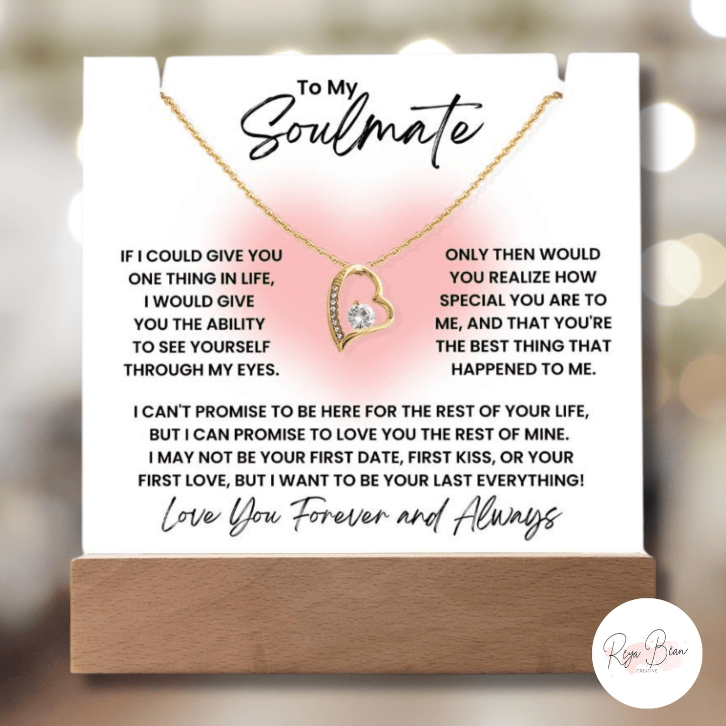 To My Soulmate Glow Heart Blush - LED Acrylic Plaque + Forever Love Heart Necklace