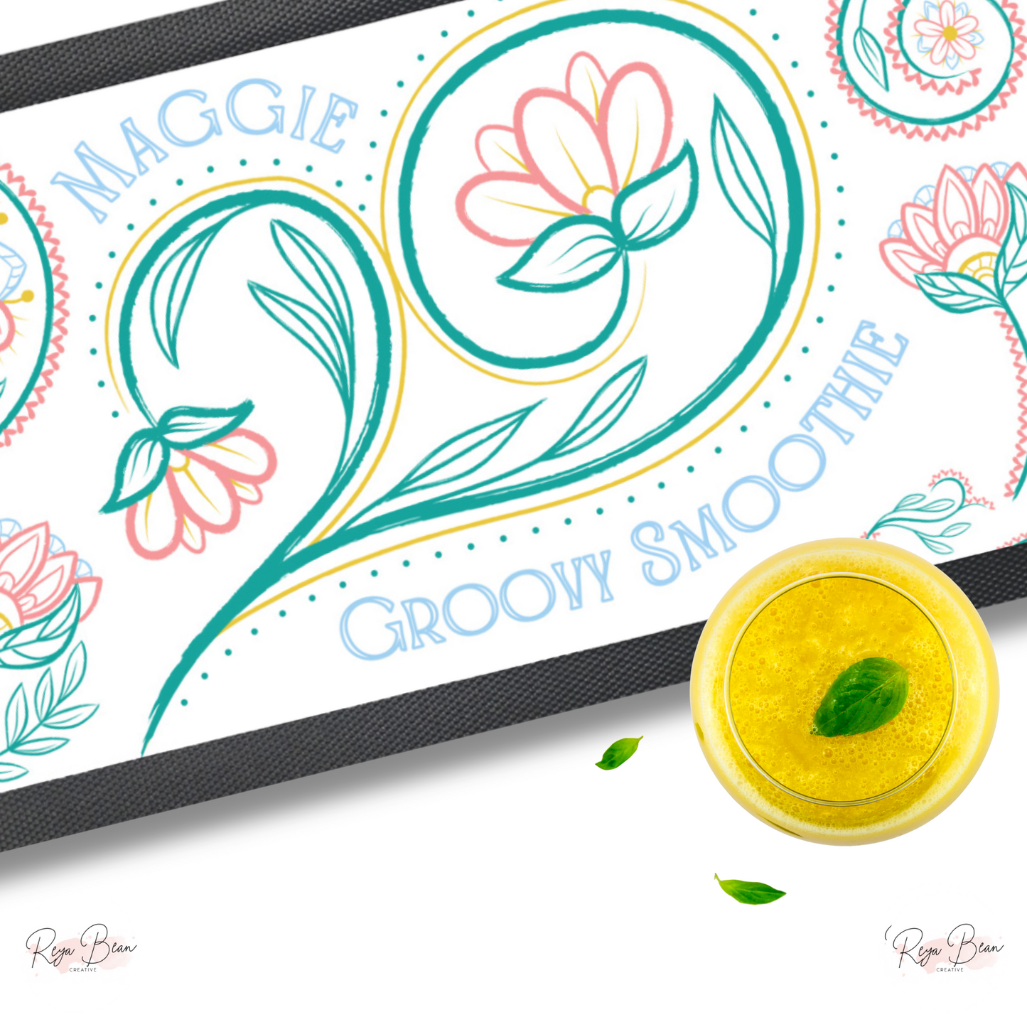 Custom Smoothie Station Runner Mat, Retro Pastel Paisley 18" x 10"