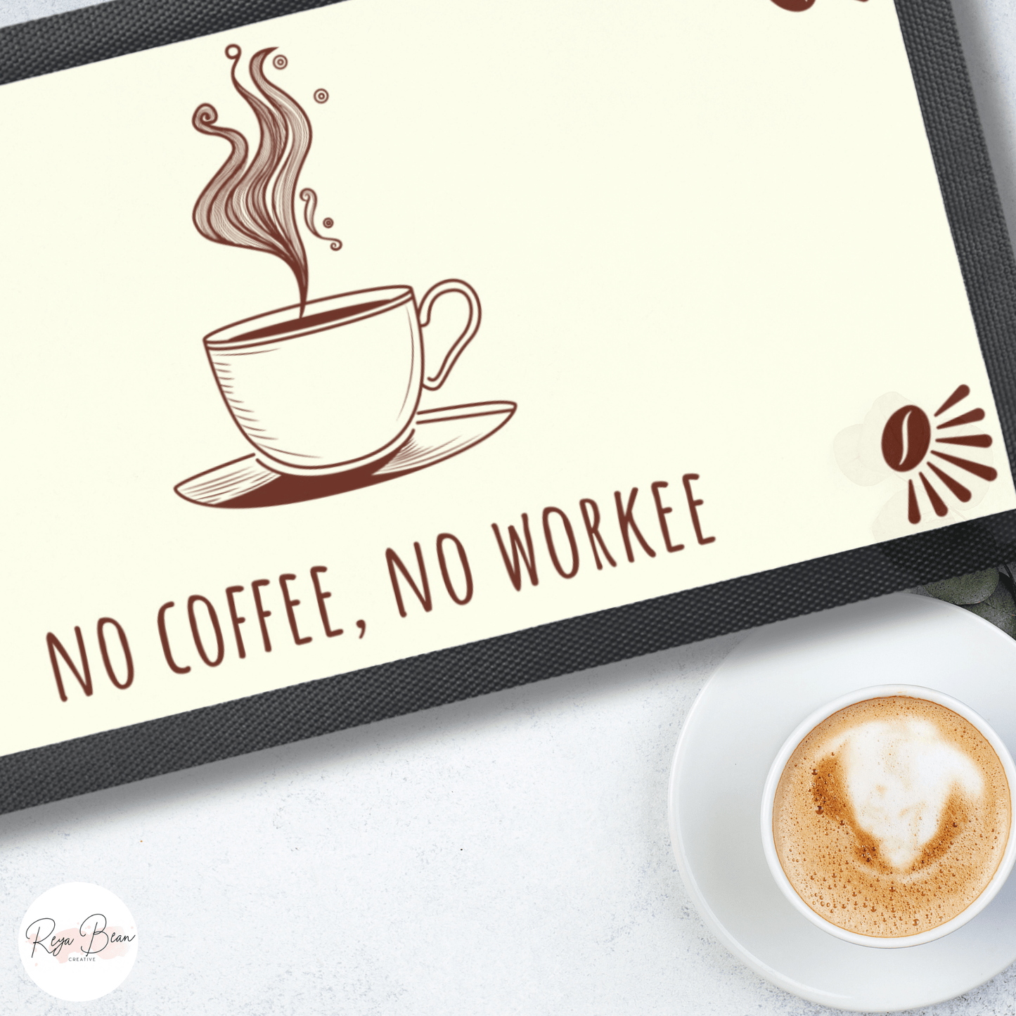 Coffee Station Bar Runner, No Coffee No Workee Mat 18" x 10", Coffee Lover Kitchen Accessory Housewarming Gift, Coffee Station Table Topper