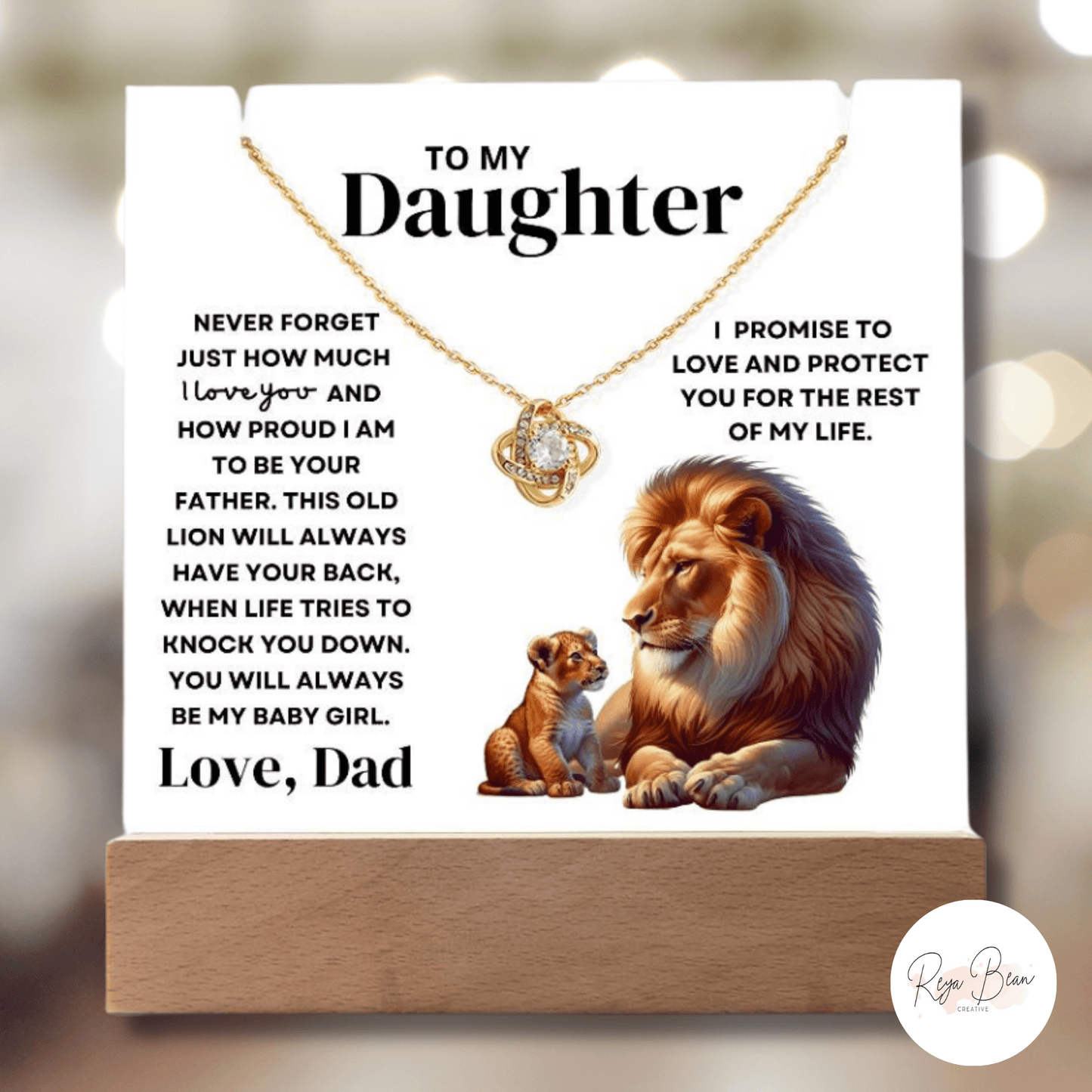 To My Daughter Old Lion Protect Love Dad - LED Acrylic Plaque Love Knot Necklace Holder Bundle