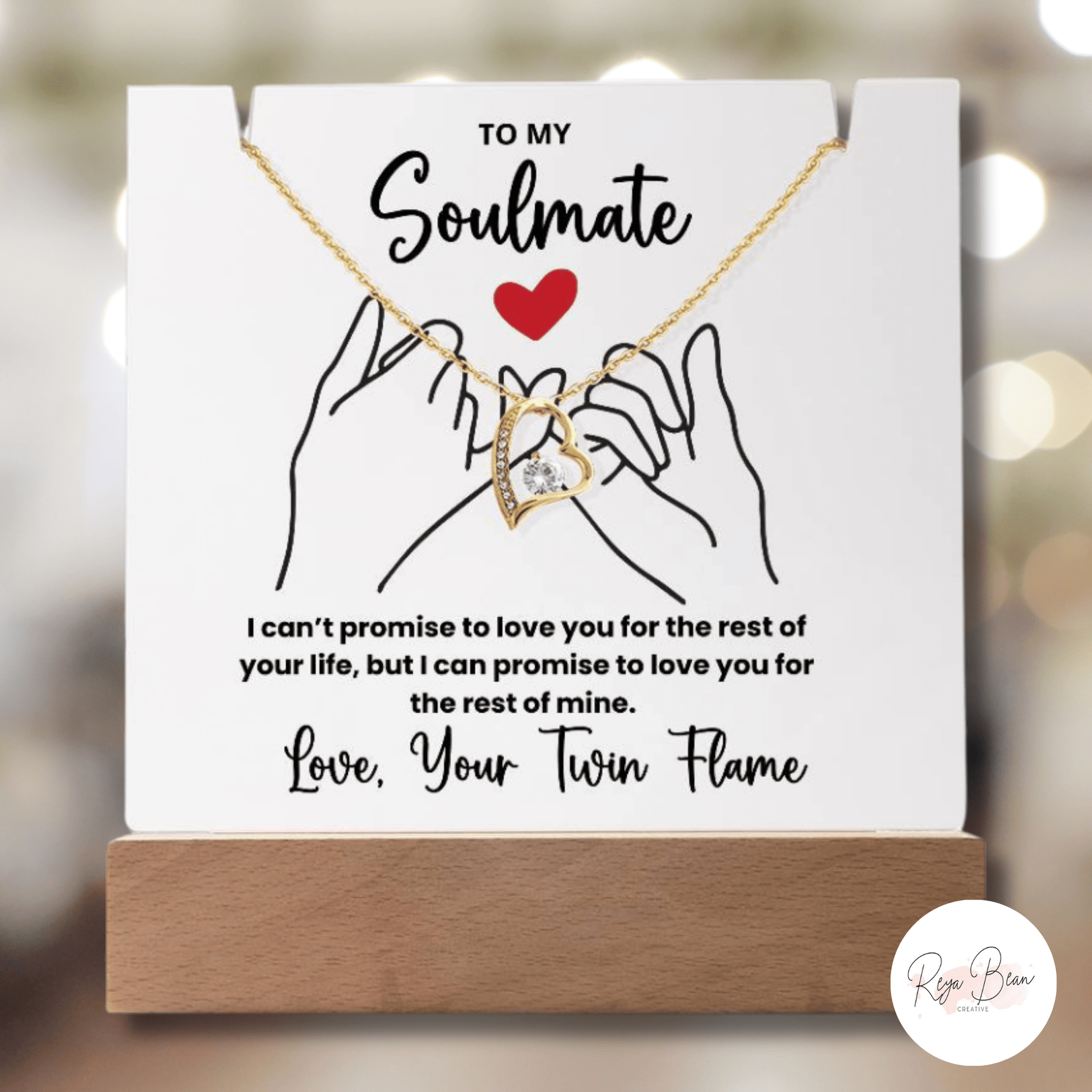 To My Soulmate Love Your Twin Flame Pinky Swear - LED Acrylic Necklace Holder + Forever Love Necklace Bundle