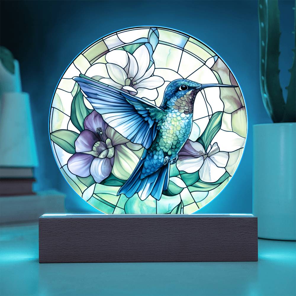 Hummingbird LED Plaque - Faux Stained Glass Acrylic Light with Soft Glow