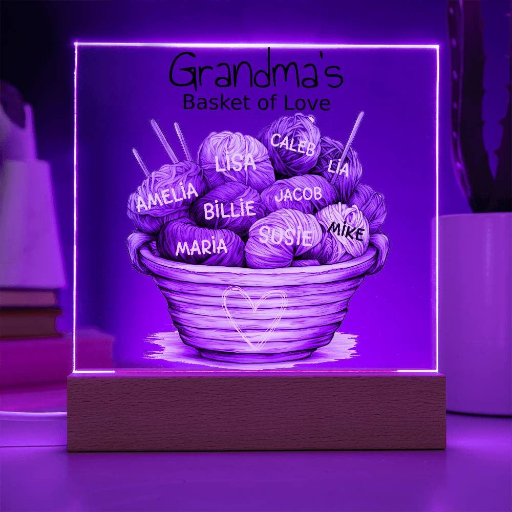 Custom Grandma Birthday Knitting Basked of Love Gift Personalized with Grandkids' Names, Grandchildren Yarn Balls Acrylic Square Plaque