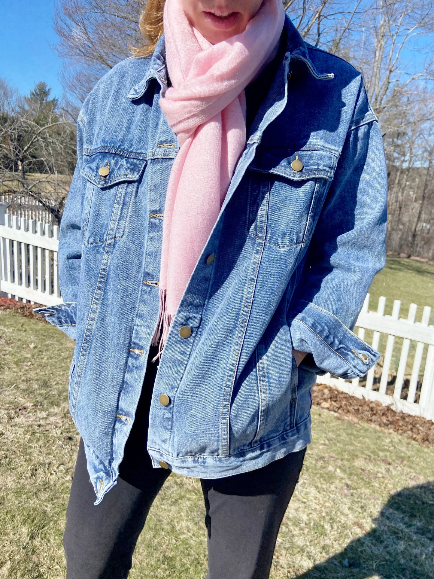 Pink Peonies Floral - Women's Oversized Jean Jacket