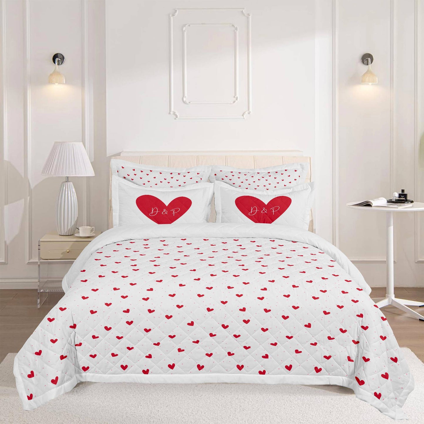 Custom Hearts Polka Dot Comforter Bedding Set